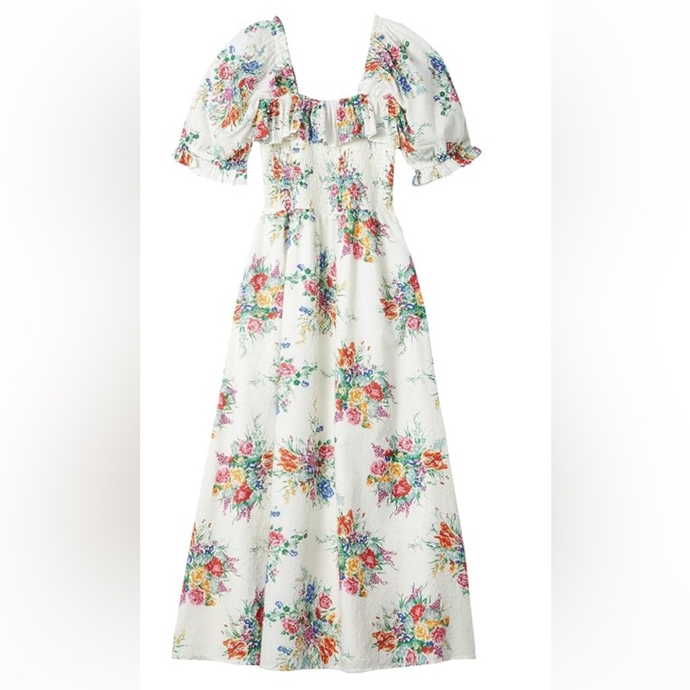 Wayf Floral Print Dress with Puff Sleeves